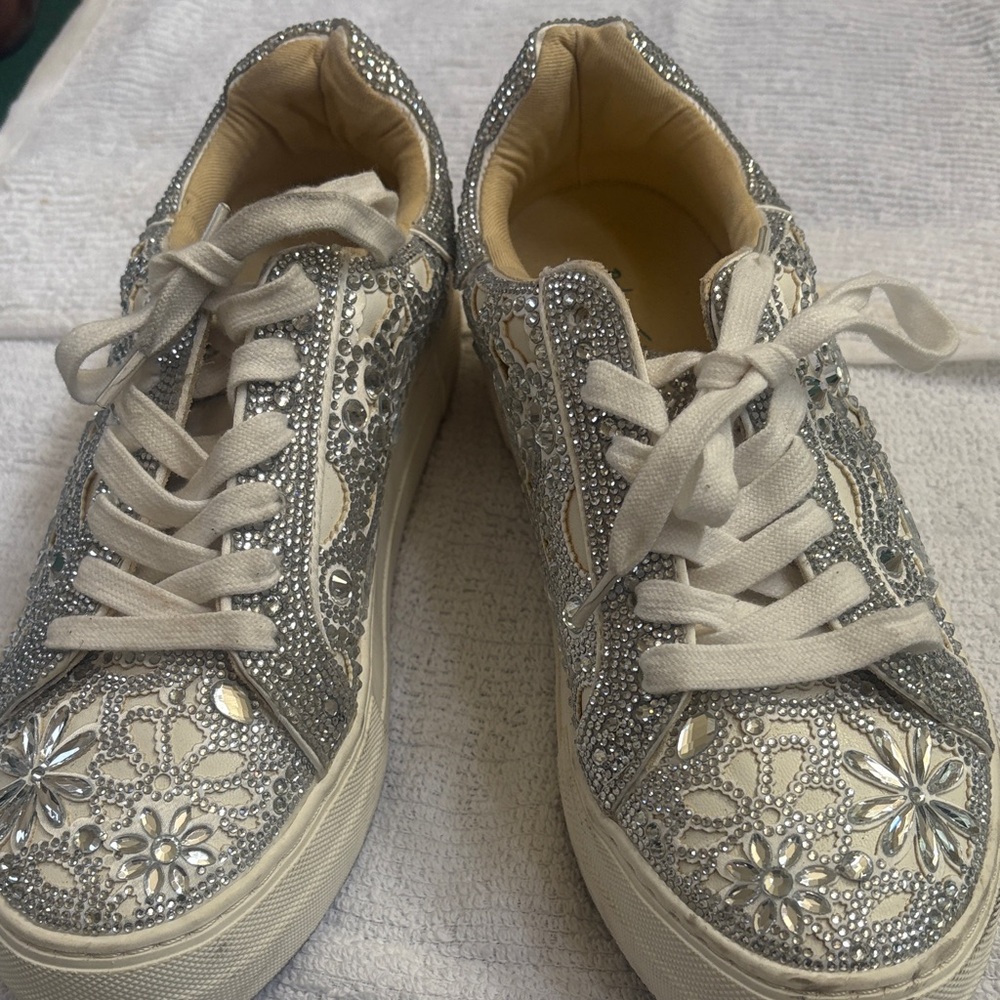 Betsey Johnson Silver Floral Embellished Sneakers